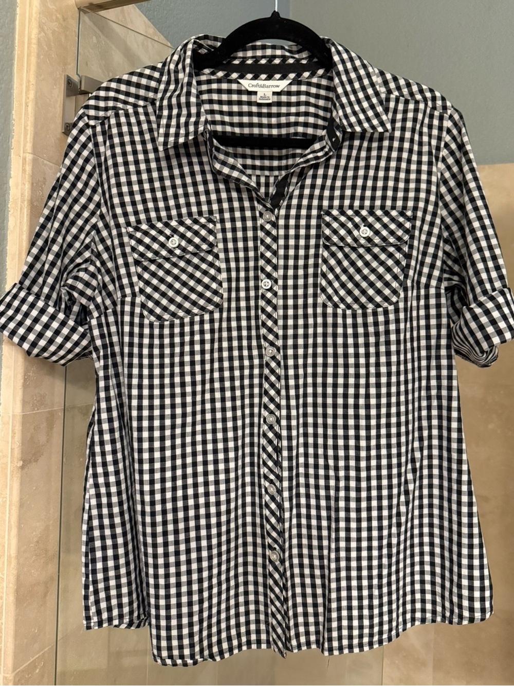 Croft & Barrow Black and White Gingham Button-Up Shirt